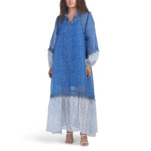 NANCY YANG Blue Embroidered Lace Dress